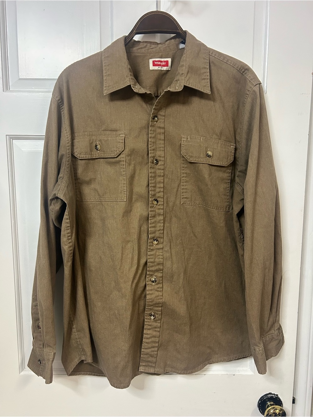 Wrangler Men's Tan Button-Down Work Shirt